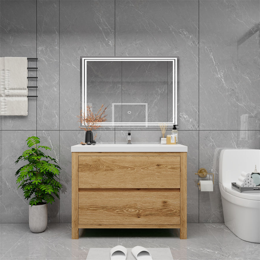 Louis 42 In. Freestanding Single Sink Bathroom Vanity Cabinet with Acrylic Sink Top & Soft Closing Drawers