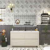 Louis 60 In. Freestanding Double Sink Bathroom Vanity Cabinet with Acrylic Sink Top & Soft Closing Drawers