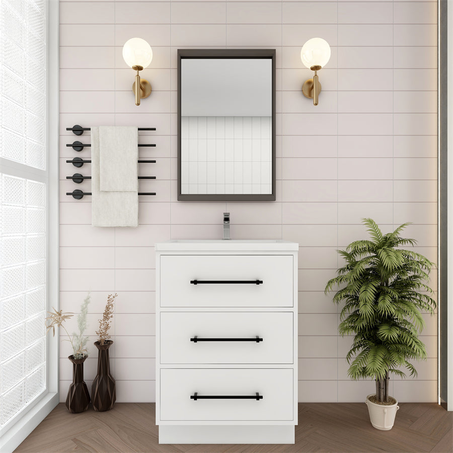 Victoria 24 In. Freestanding Single Sink Bathroom Vanity with Acrylic Sink Top  & Soft Closing Drawers