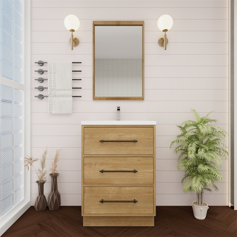 Victoria 24 In. Freestanding Single Sink Bathroom Vanity with Acrylic Sink Top  & Soft Closing Drawers