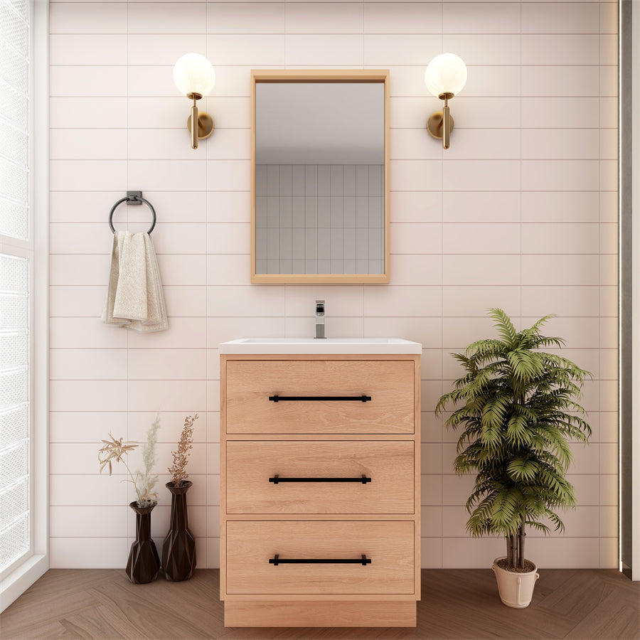 Victoria 24 In. Freestanding Single Sink Bathroom Vanity with Acrylic Sink Top  & Soft Closing Drawers