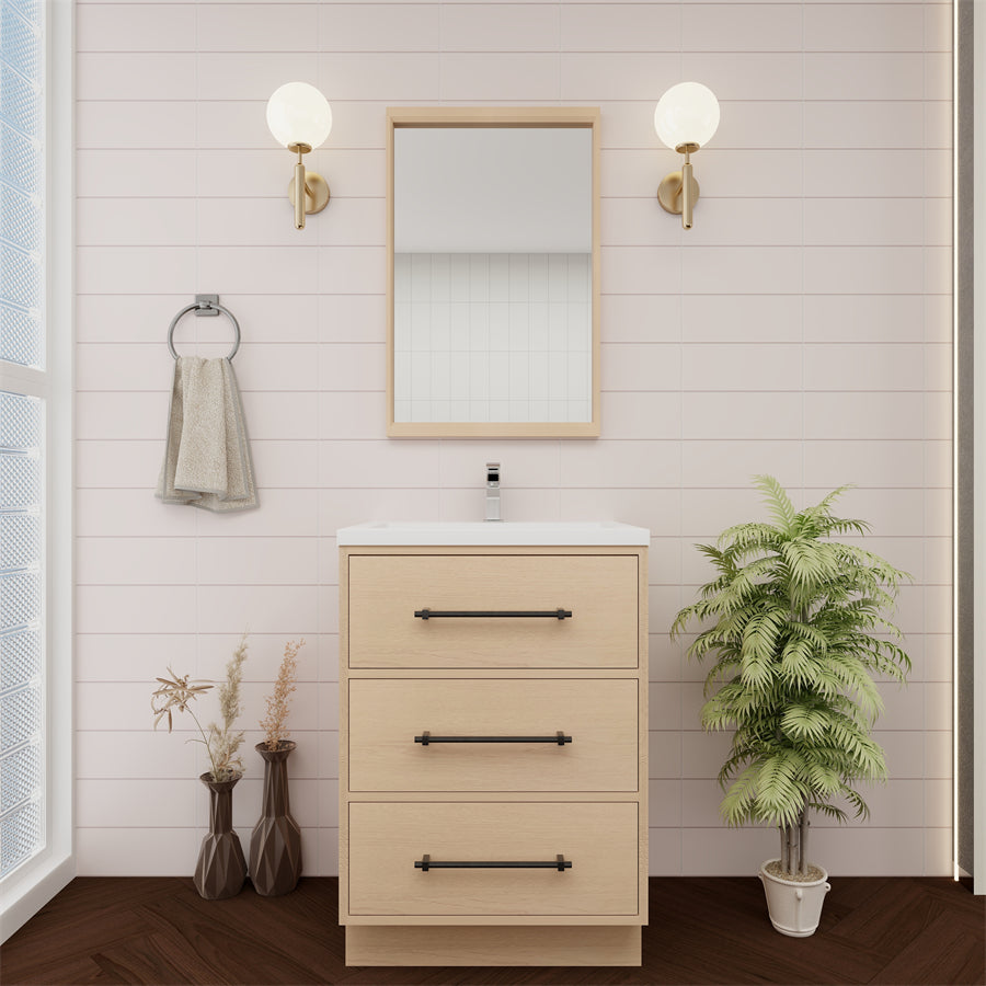 Victoria 24 In. Freestanding Single Sink Bathroom Vanity with Acrylic Sink Top  & Soft Closing Drawers