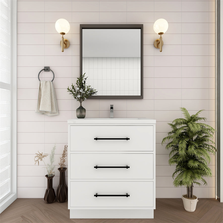 Victoria 30 In. Freestanding Single Sink Bathroom Vanity with Acrylic Sink Top  & Soft Closing Drawers