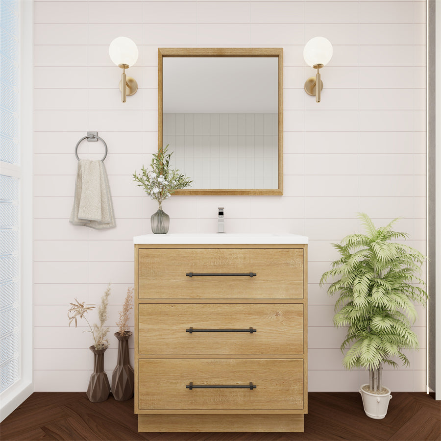 Victoria 30 In. Freestanding Single Sink Bathroom Vanity with Acrylic Sink Top  & Soft Closing Drawers