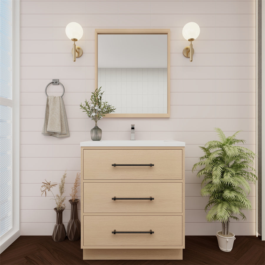 Victoria 30 In. Freestanding Single Sink Bathroom Vanity with Acrylic Sink Top  & Soft Closing Drawers