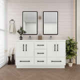 Victoria 60 In. Freestanding Double Sink Bathroom Vanity with Acrylic Sink Top & Soft Closing Doors & Drawers