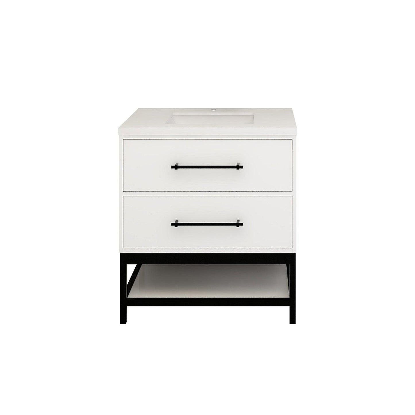 Victoria 30 In. Freestanding Single Sink Bathroom Vanity with Acrylic Sink Top  & Soft Closing Drawers & Open Shelf Storage