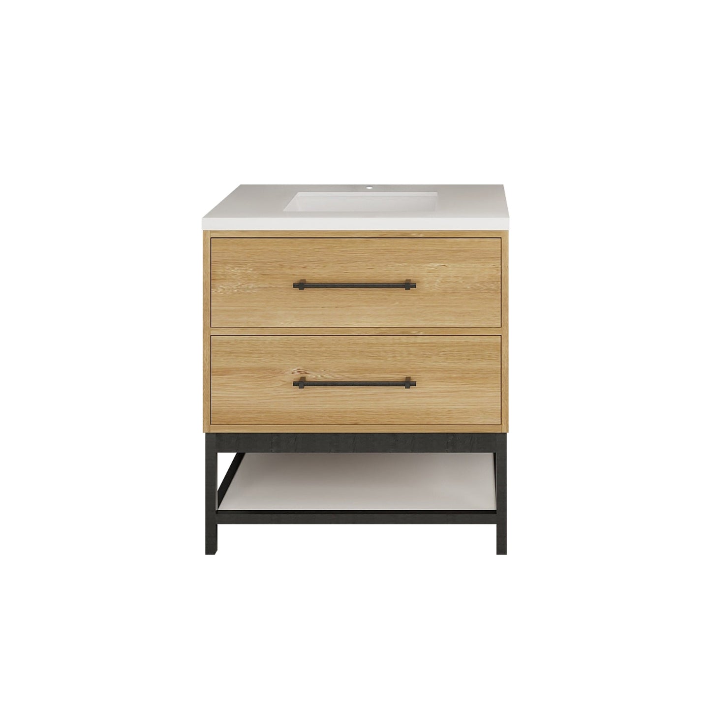 Victoria 30 In. Freestanding Single Sink Bathroom Vanity with Acrylic Sink Top  & Soft Closing Drawers & Open Shelf Storage