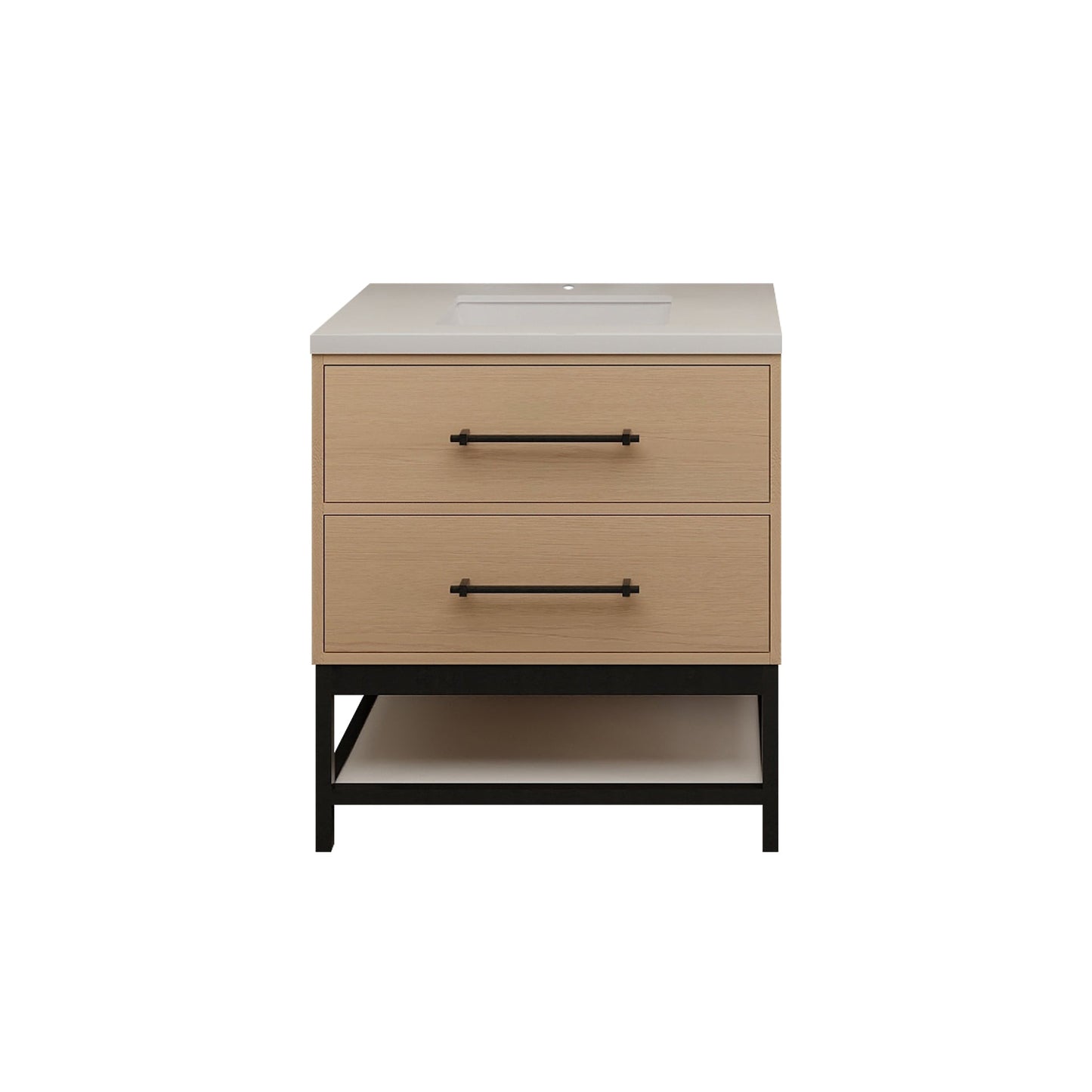 Victoria 30 In. Freestanding Single Sink Bathroom Vanity with Acrylic Sink Top  & Soft Closing Drawers & Open Shelf Storage