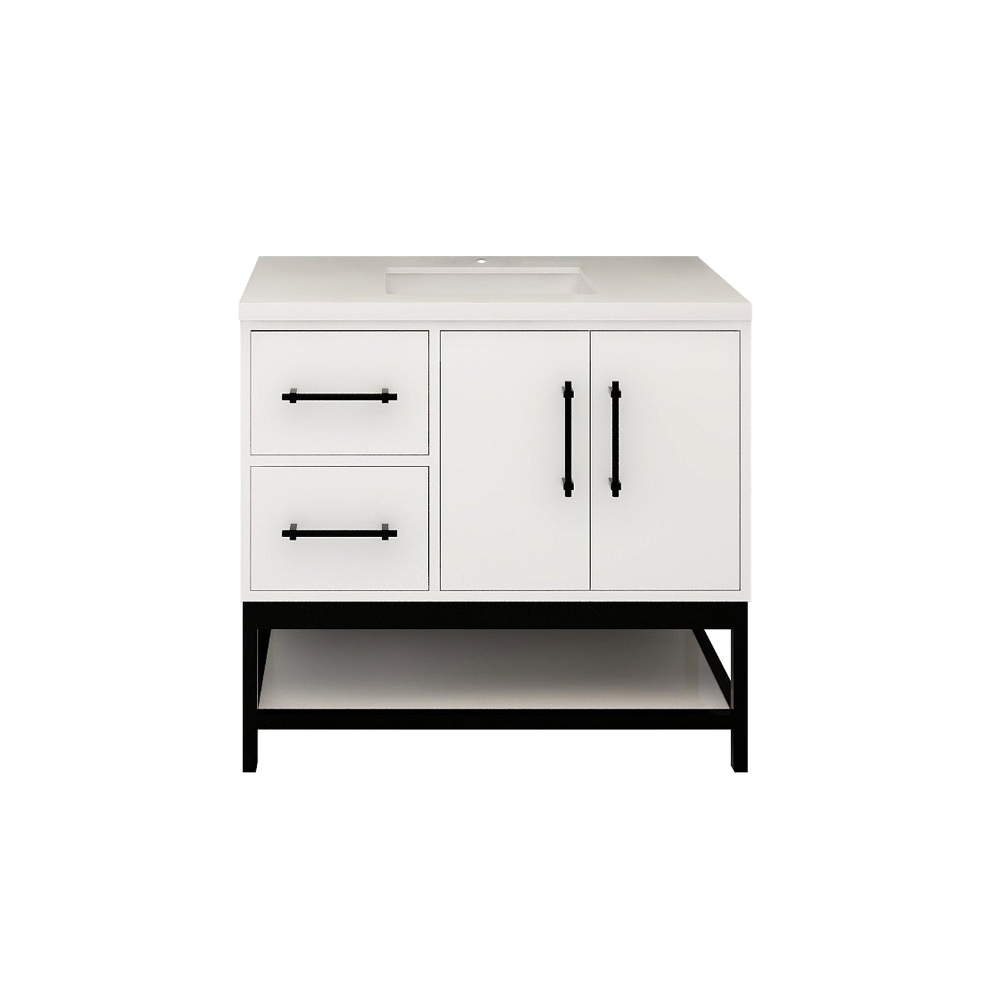 Victoria 36 In. Freestanding Single Sink Bathroom Vanity with Acrylic Sink Top, Open Shelf Storage, Left Side Drawers & Doors