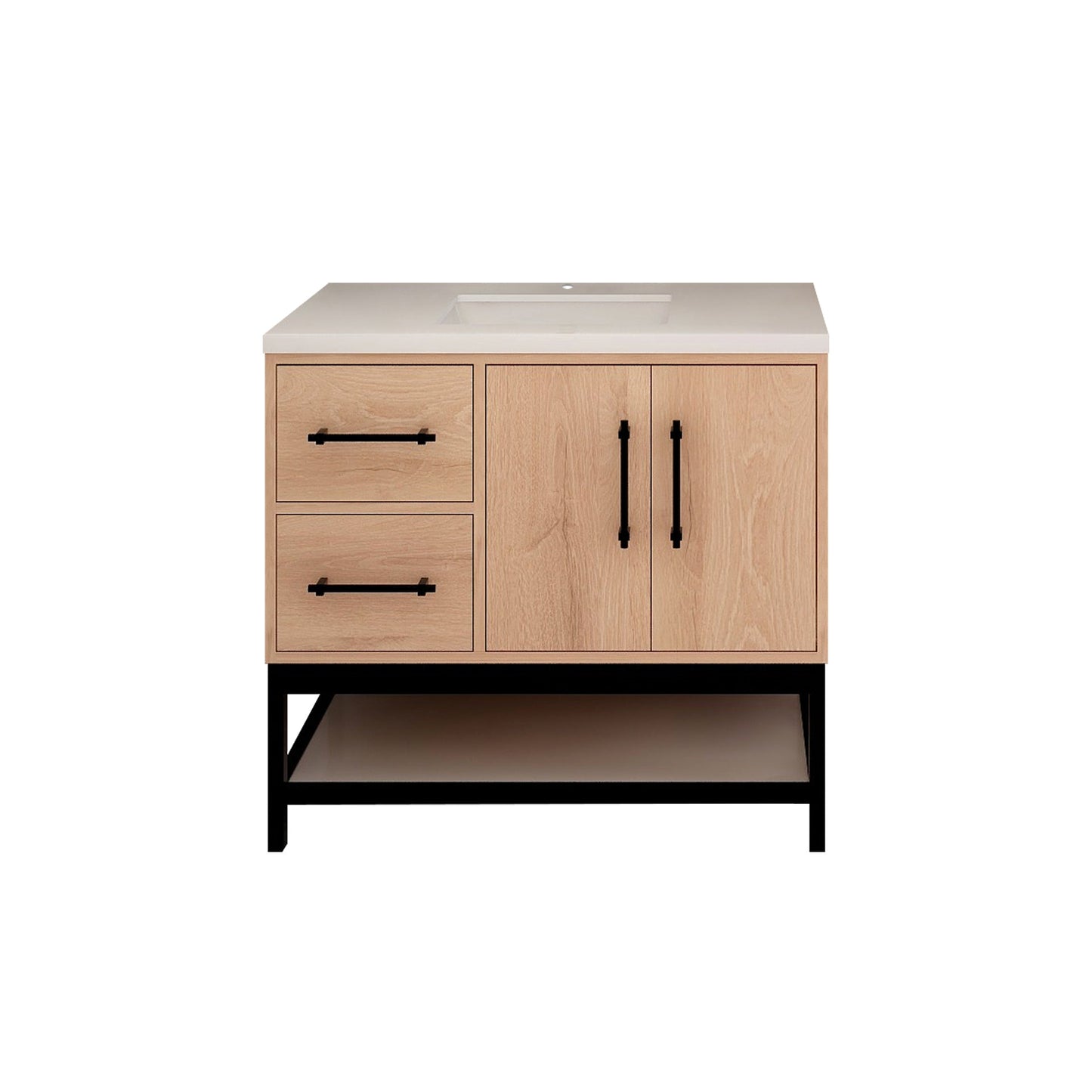 Victoria 36 In. Freestanding Single Sink Bathroom Vanity with Acrylic Sink Top, Open Shelf Storage, Left Side Drawers & Doors
