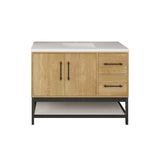 Victoria 42 In. Freestanding Single Sink Bathroom Vanity with Acrylic Sink Top, Open Shelf Storage & Right Side Drawers & Doors