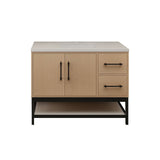 Victoria 42 In. Freestanding Single Sink Bathroom Vanity with Acrylic Sink Top, Open Shelf Storage & Right Side Drawers & Doors