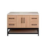 Victoria 48 In. Freestanding Single Sink Bathroom Vanity with Acrylic Sink Top, Open Shelf Storage & Soft Closing Doors & Drawers