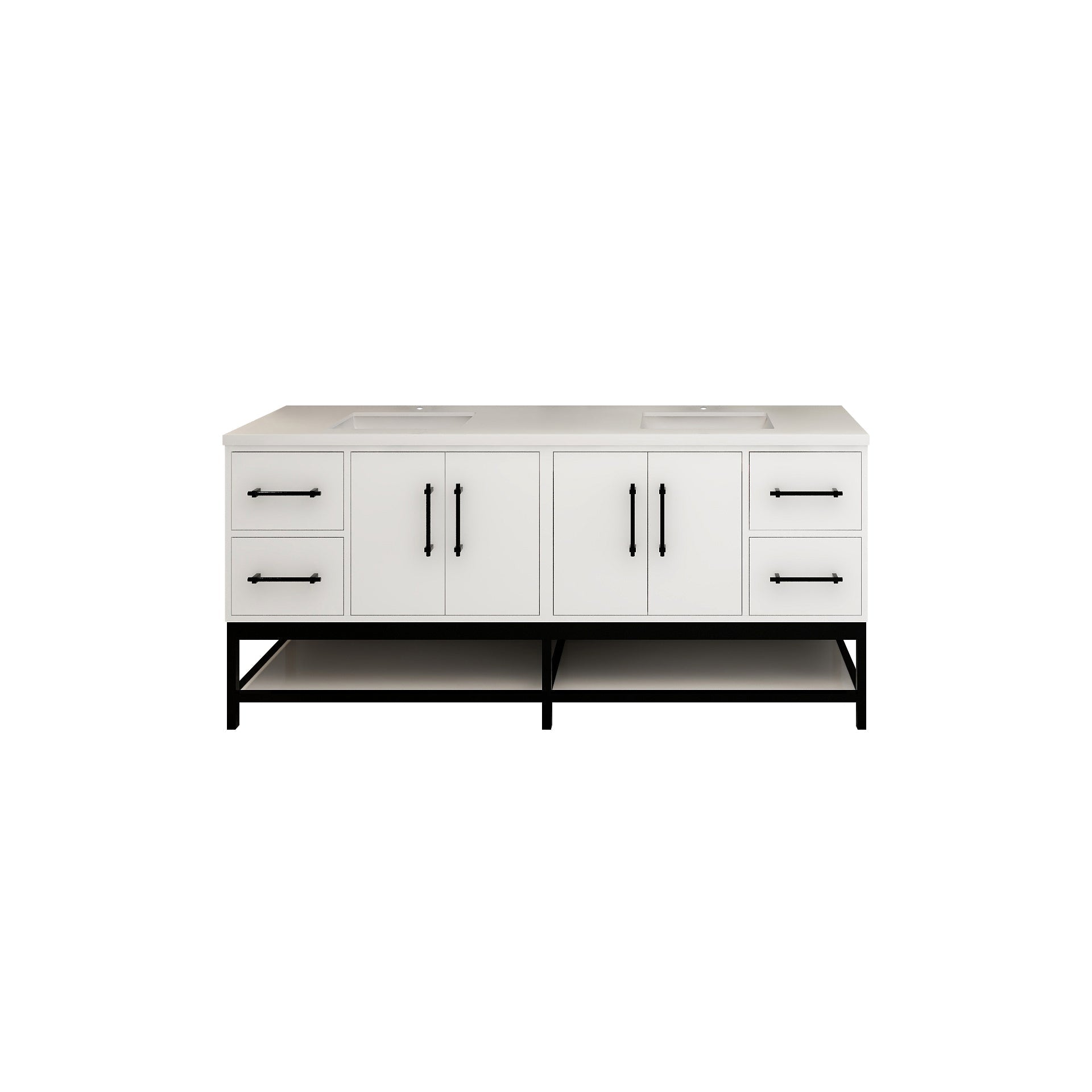 Victoria 72 In. Freestanding Double Sink Bathroom Vanity with Acrylic Sink Top, Open Shelf Storage & Soft Closing Doors & Drawers