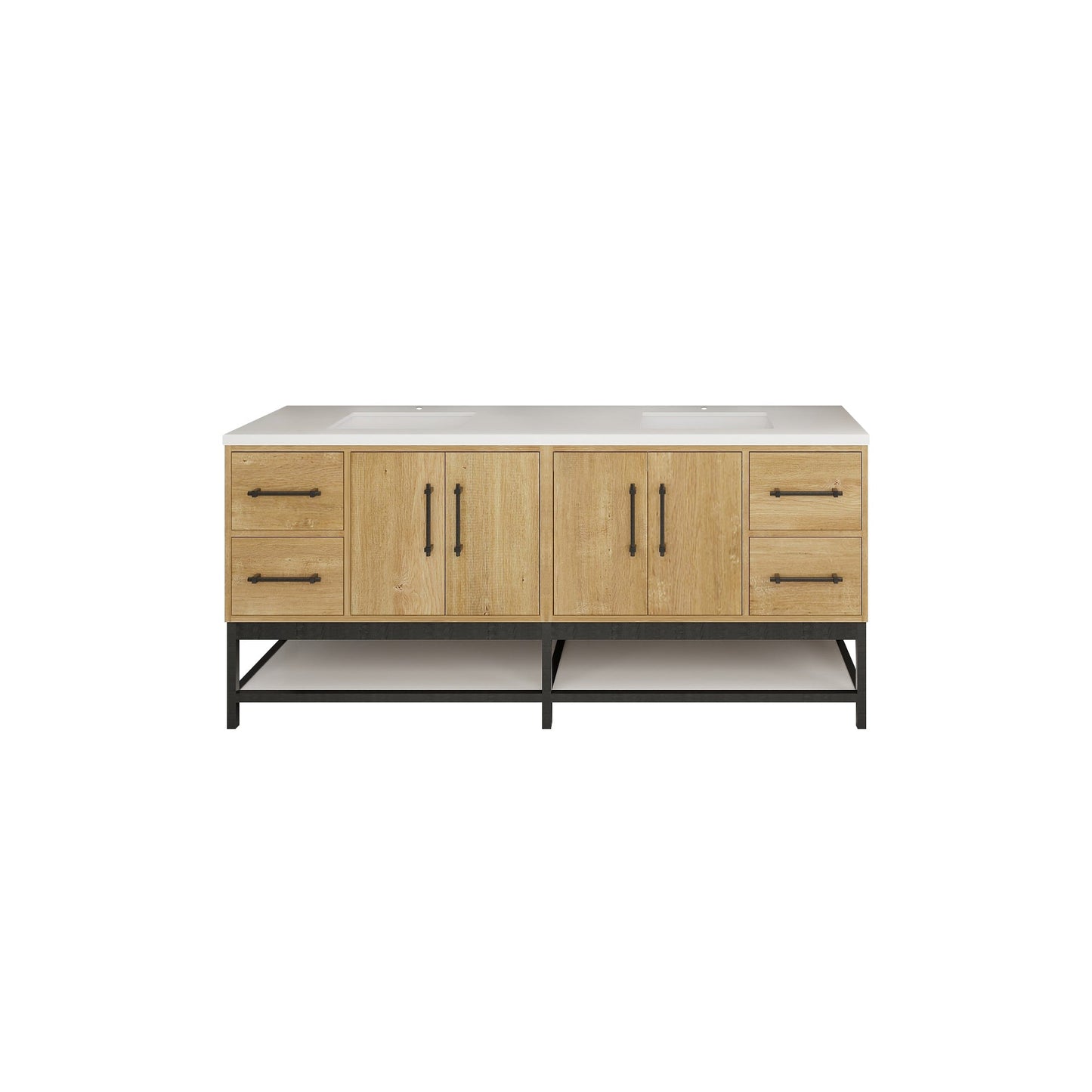 Victoria 72 In. Freestanding Double Sink Bathroom Vanity with Acrylic Sink Top, Open Shelf Storage & Soft Closing Doors & Drawers