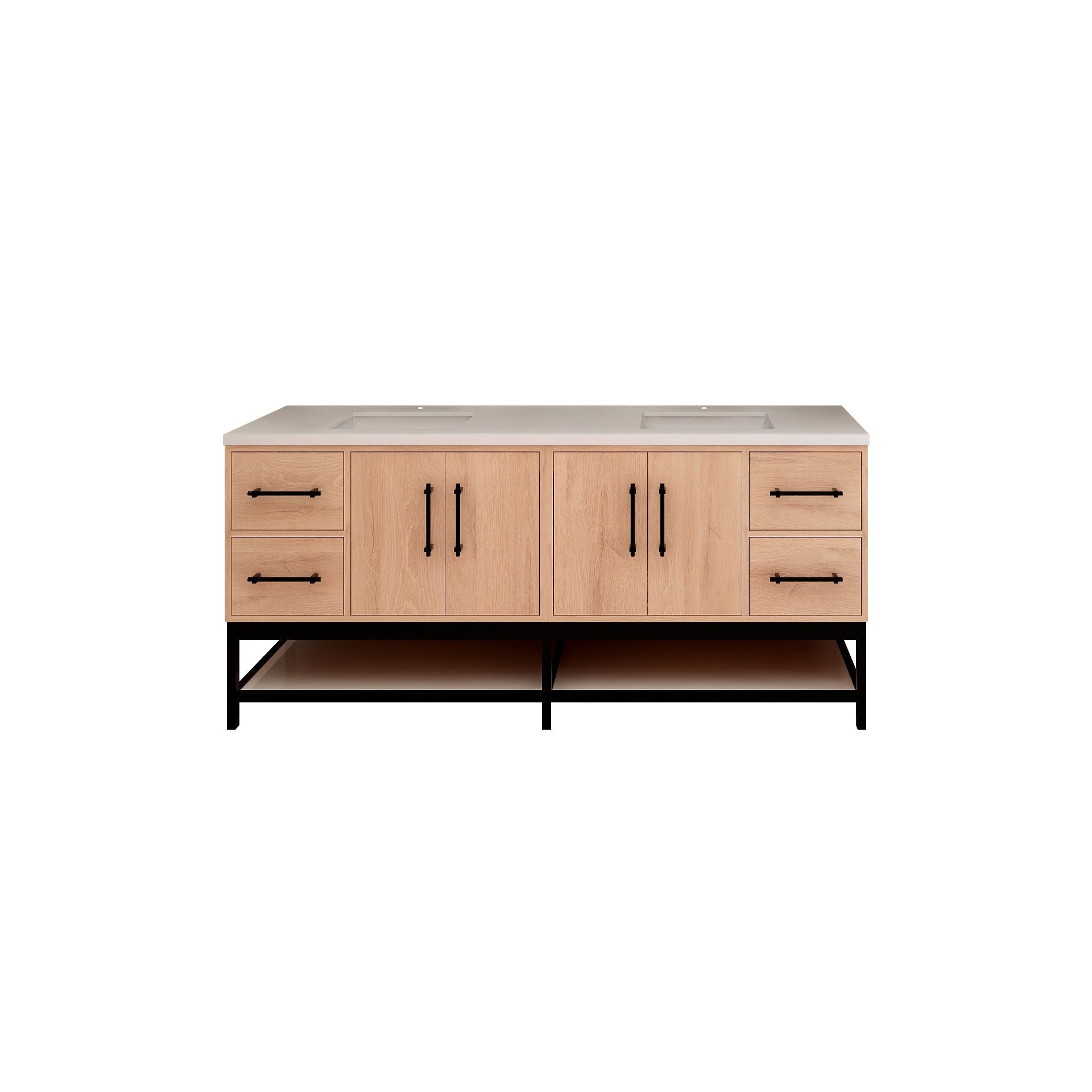 Victoria 72 In. Freestanding Double Sink Bathroom Vanity with Acrylic Sink Top, Open Shelf Storage & Soft Closing Doors & Drawers