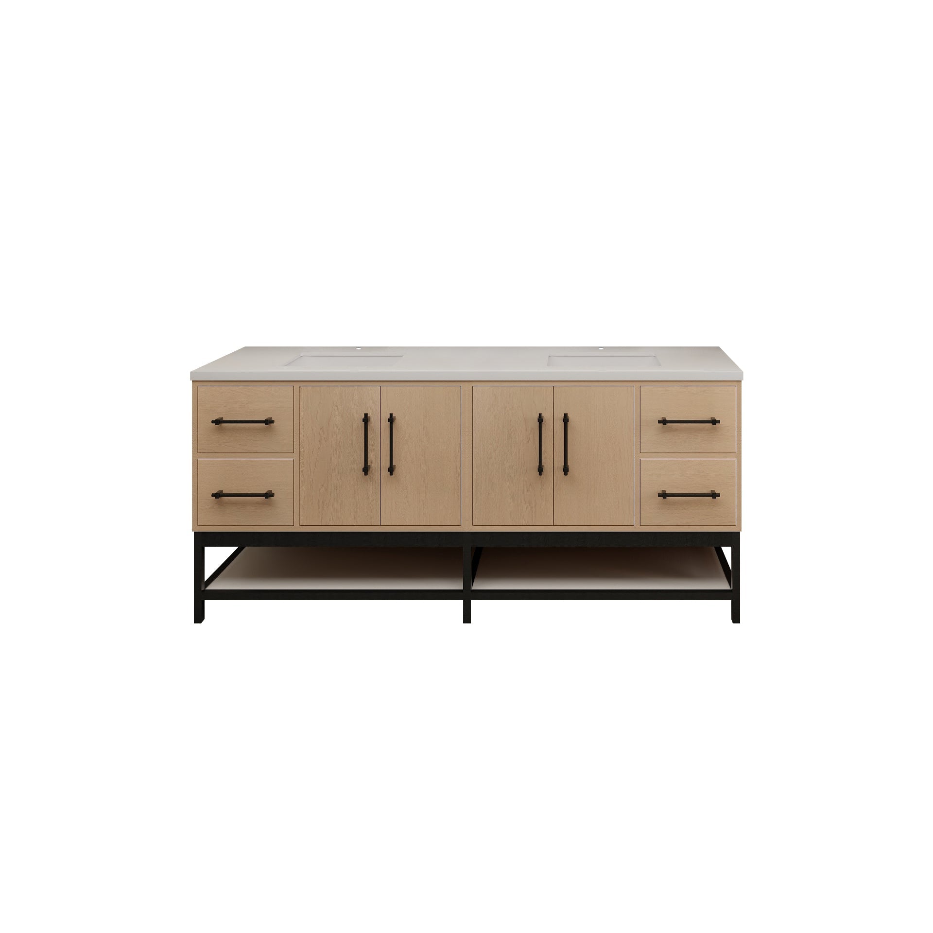 Victoria 72 In. Freestanding Double Sink Bathroom Vanity with Acrylic Sink Top, Open Shelf Storage & Soft Closing Doors & Drawers