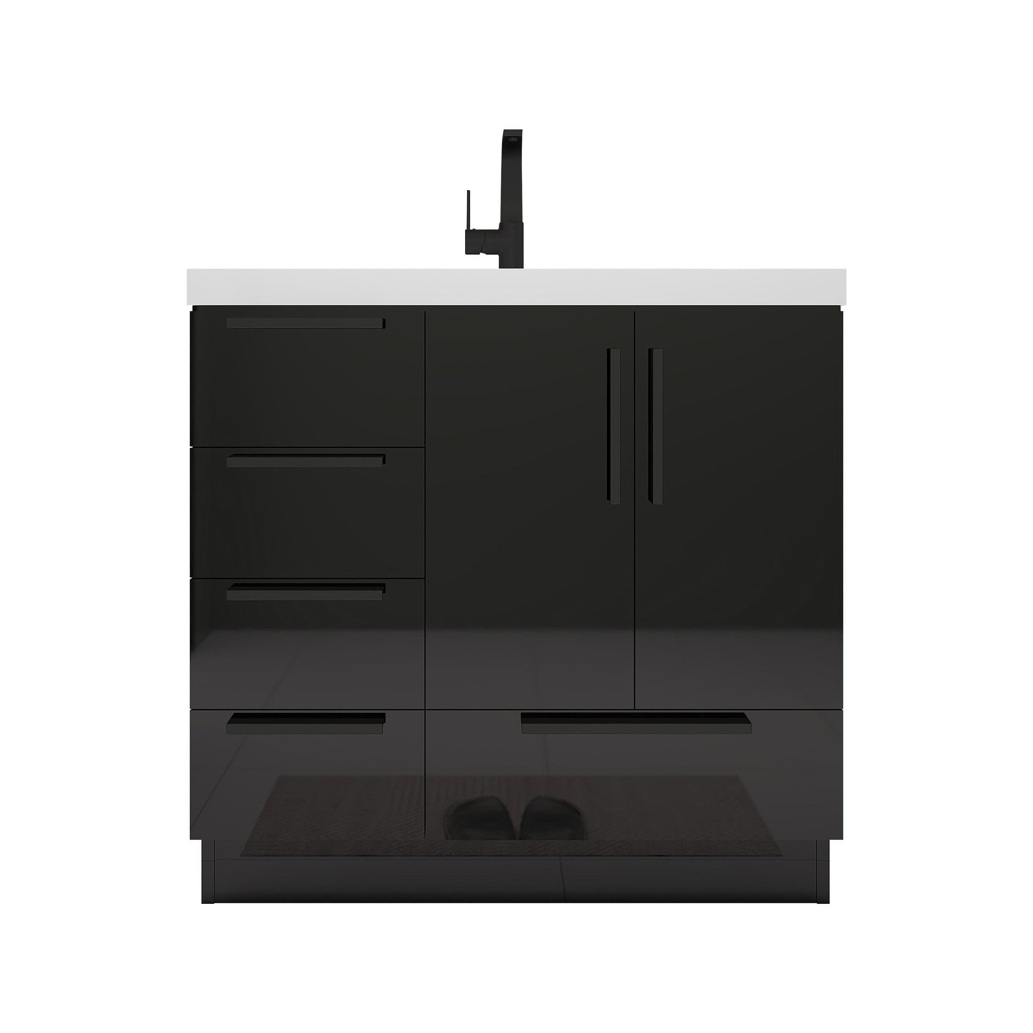 Carla 36 In. Freestanding Single Sink Bathroom Vanity with Acrylic Top & Left Side Drawers