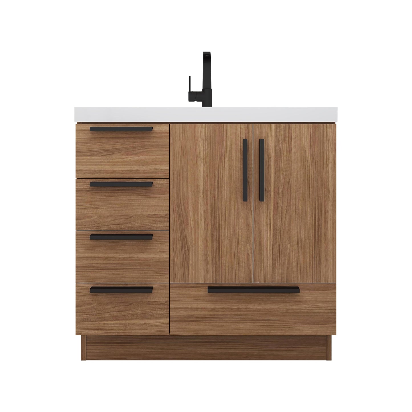 Carla 36 In. Freestanding Single Sink Bathroom Vanity with Acrylic Top & Left Side Drawers