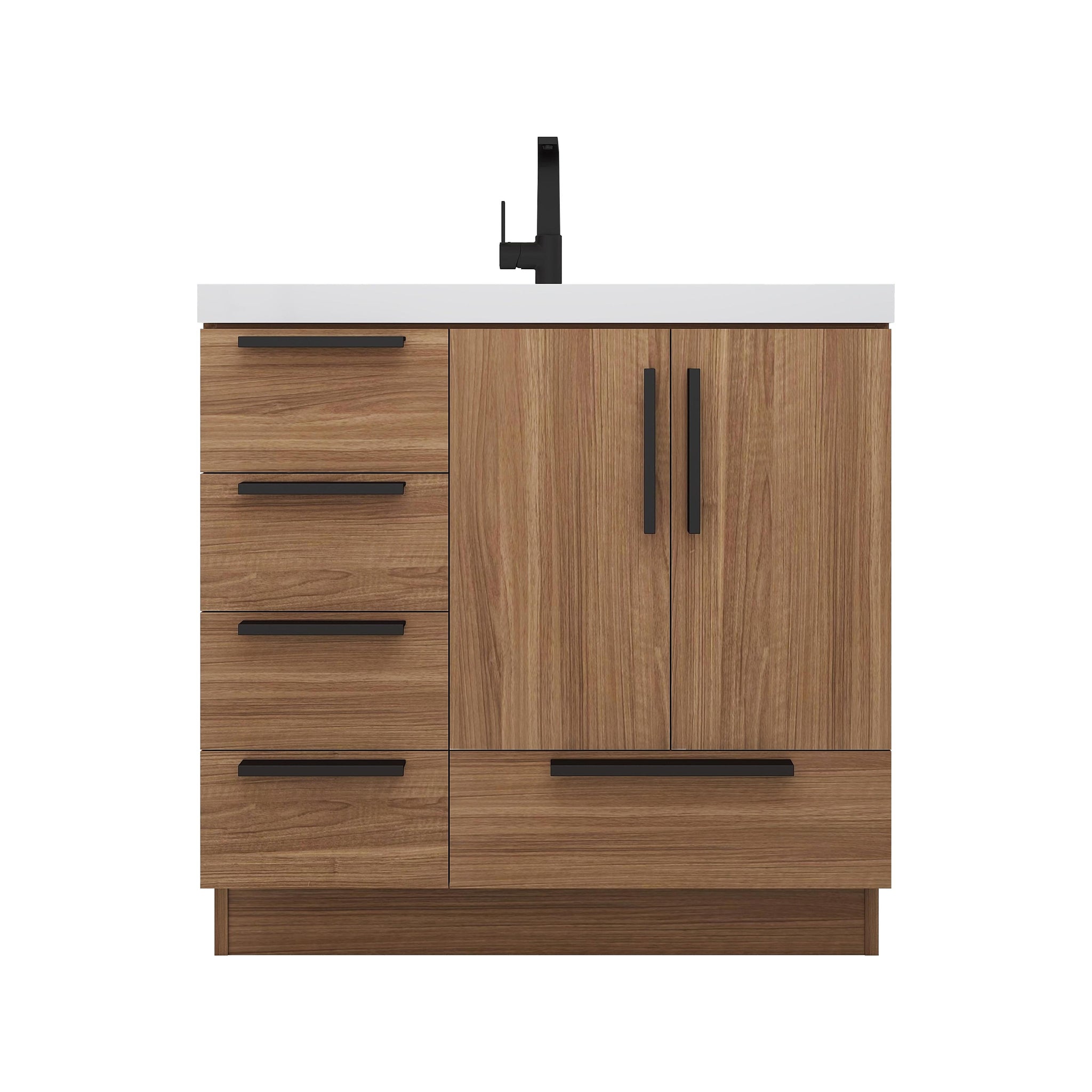Carla 36 In. Freestanding Single Sink Bathroom Vanity with Acrylic Top & Left Side Drawers