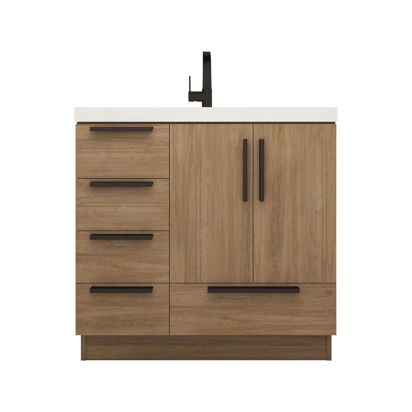 Carla 36 In. Freestanding Single Sink Bathroom Vanity with Acrylic Top & Left Side Drawers