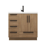 Carla 36 In. Freestanding Single Sink Bathroom Vanity with Acrylic Top & Left Side Drawers