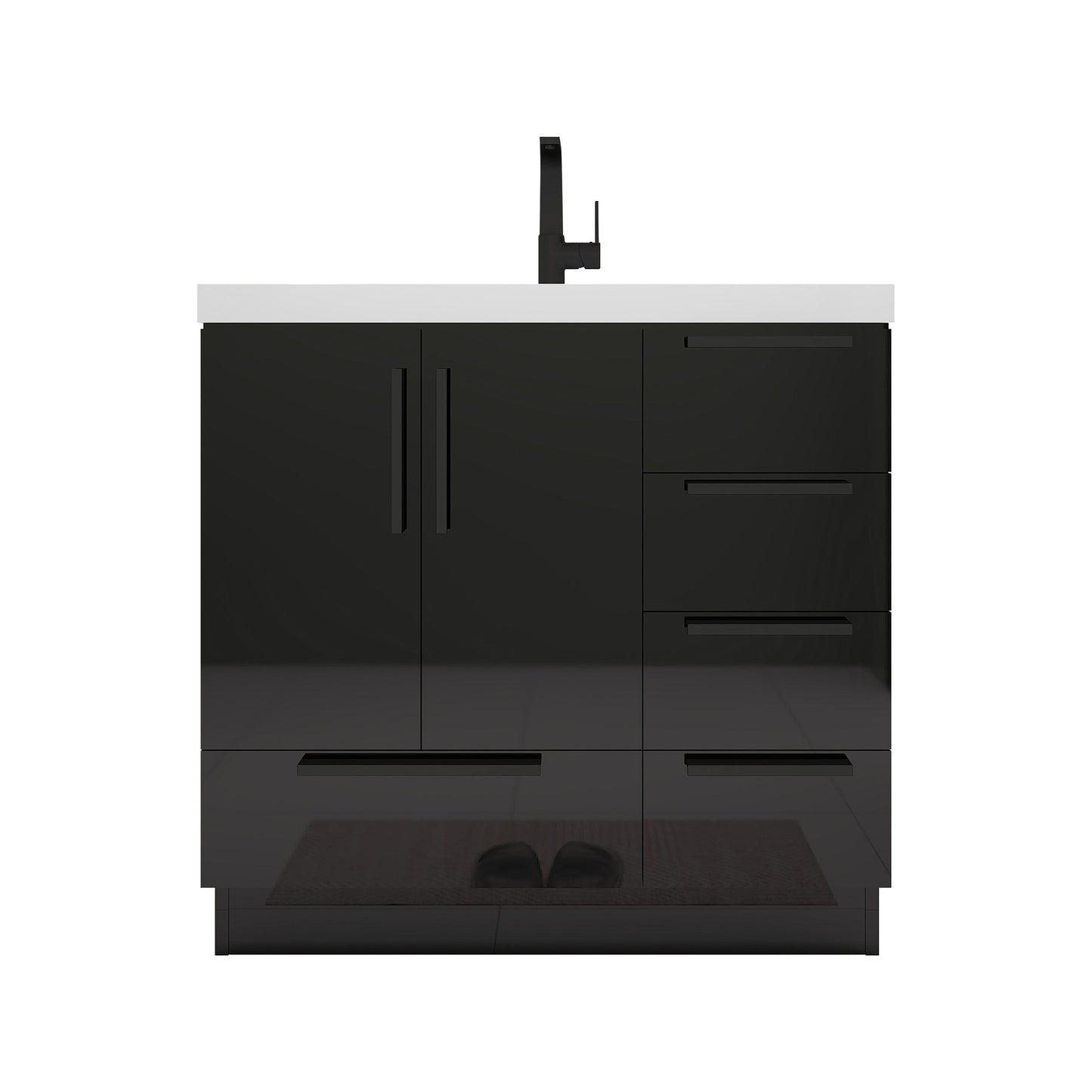 Carla 36 In. Freestanding Single Sink Bathroom Vanity with Acrylic Top & Right Side Drawers