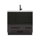 Carla 36 In. Freestanding Single Sink Bathroom Vanity with Acrylic Top & Right Side Drawers