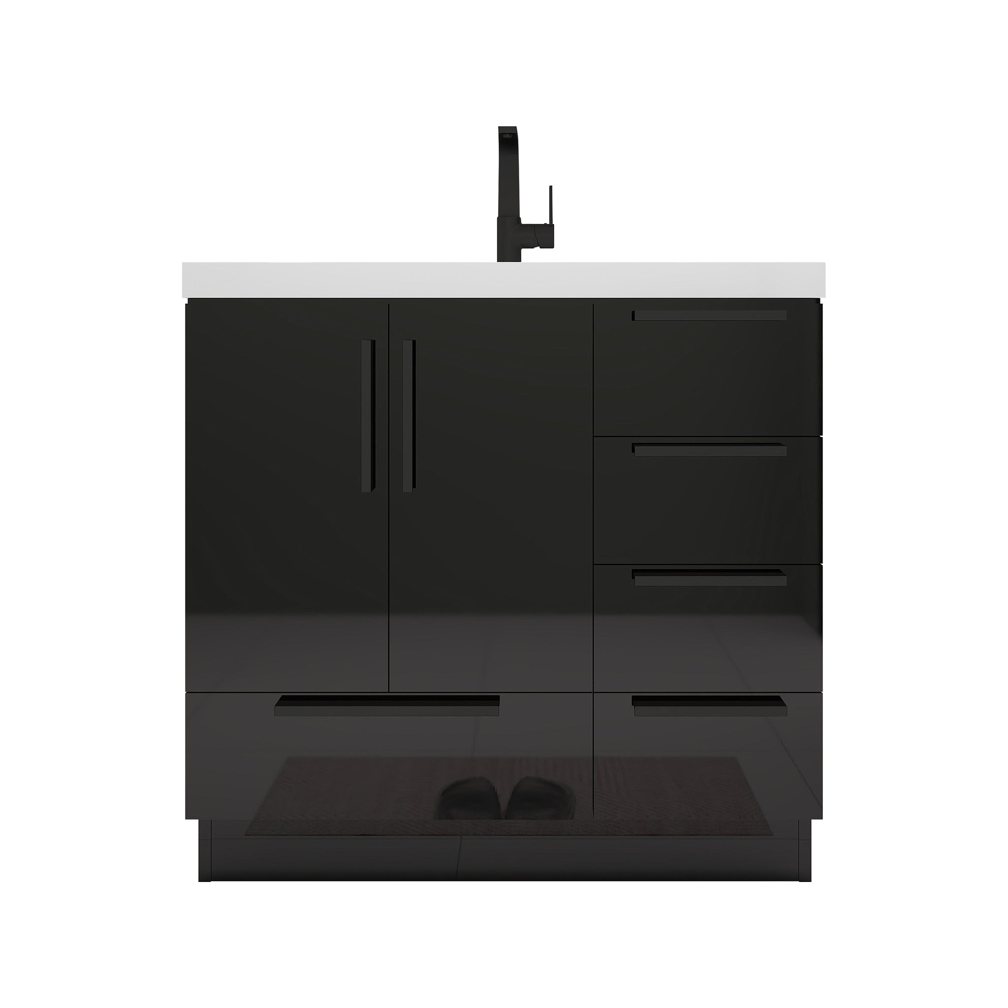 Carla 36 In. Freestanding Single Sink Bathroom Vanity with Acrylic Top & Right Side Drawers
