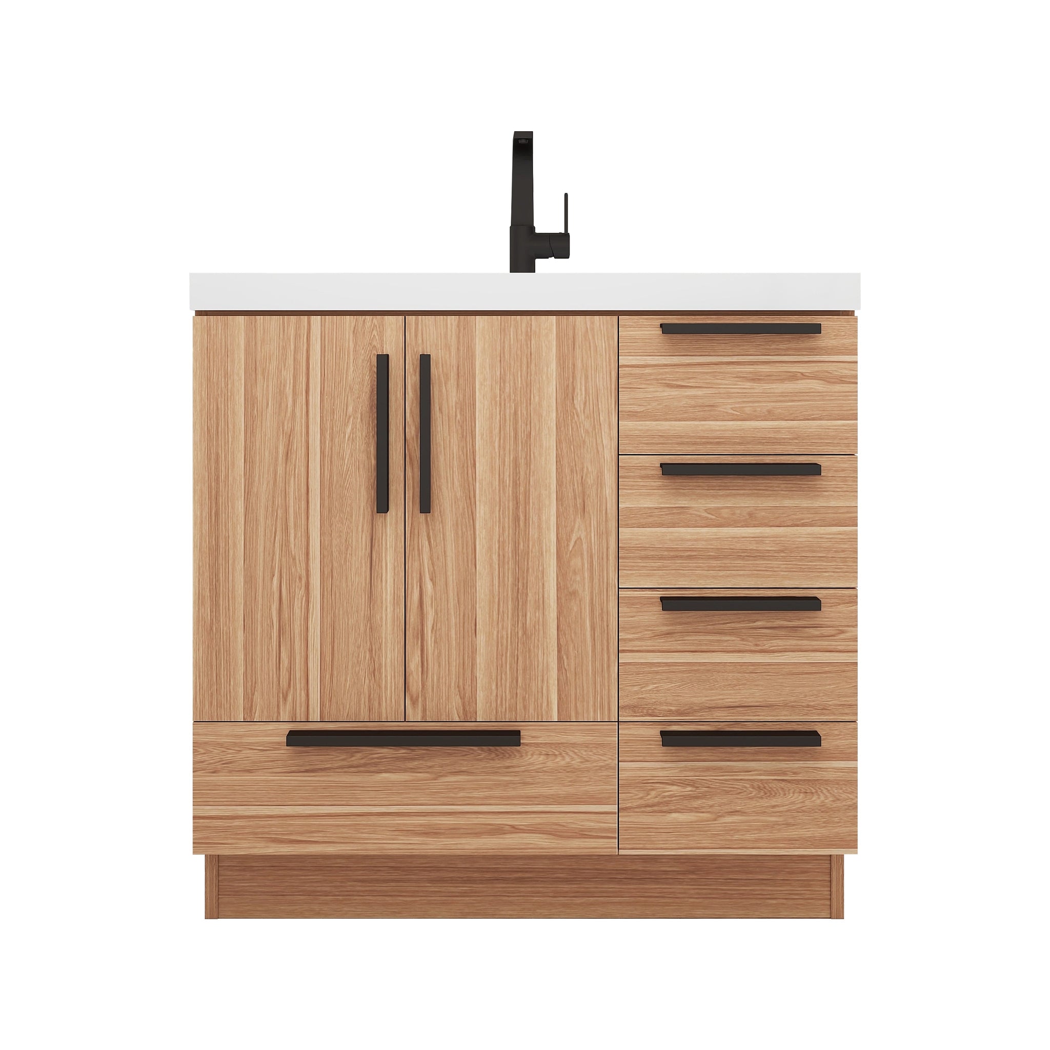 Carla 36 In. Freestanding Single Sink Bathroom Vanity with Acrylic Top & Right Side Drawers
