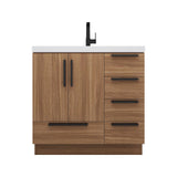 Carla 36 In. Freestanding Single Sink Bathroom Vanity with Acrylic Top & Right Side Drawers