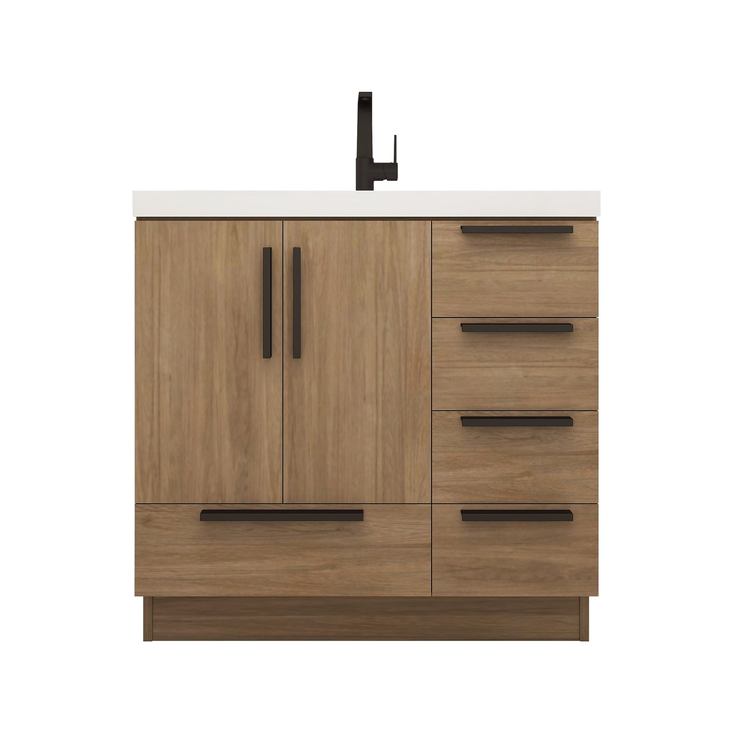 Carla 36 In. Freestanding Single Sink Bathroom Vanity with Acrylic Top & Right Side Drawers