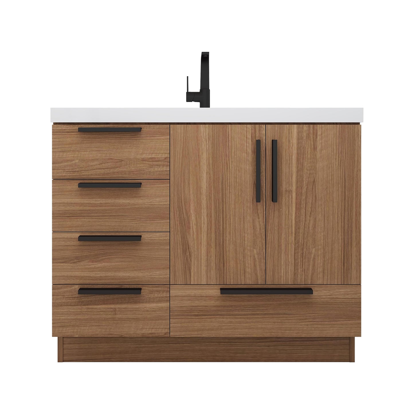 Carla 42 In. Freestanding Single Sink Bathroom Vanity with Acrylic Top & Left Side Drawers
