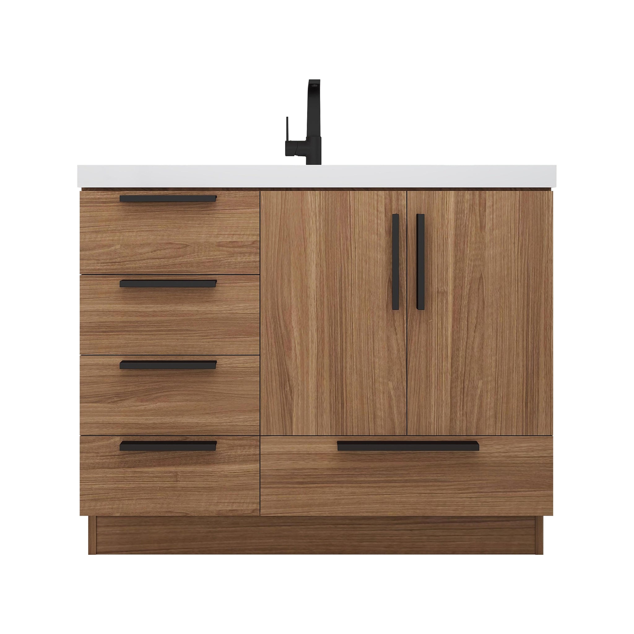 Carla 42 In. Freestanding Single Sink Bathroom Vanity with Acrylic Top & Left Side Drawers