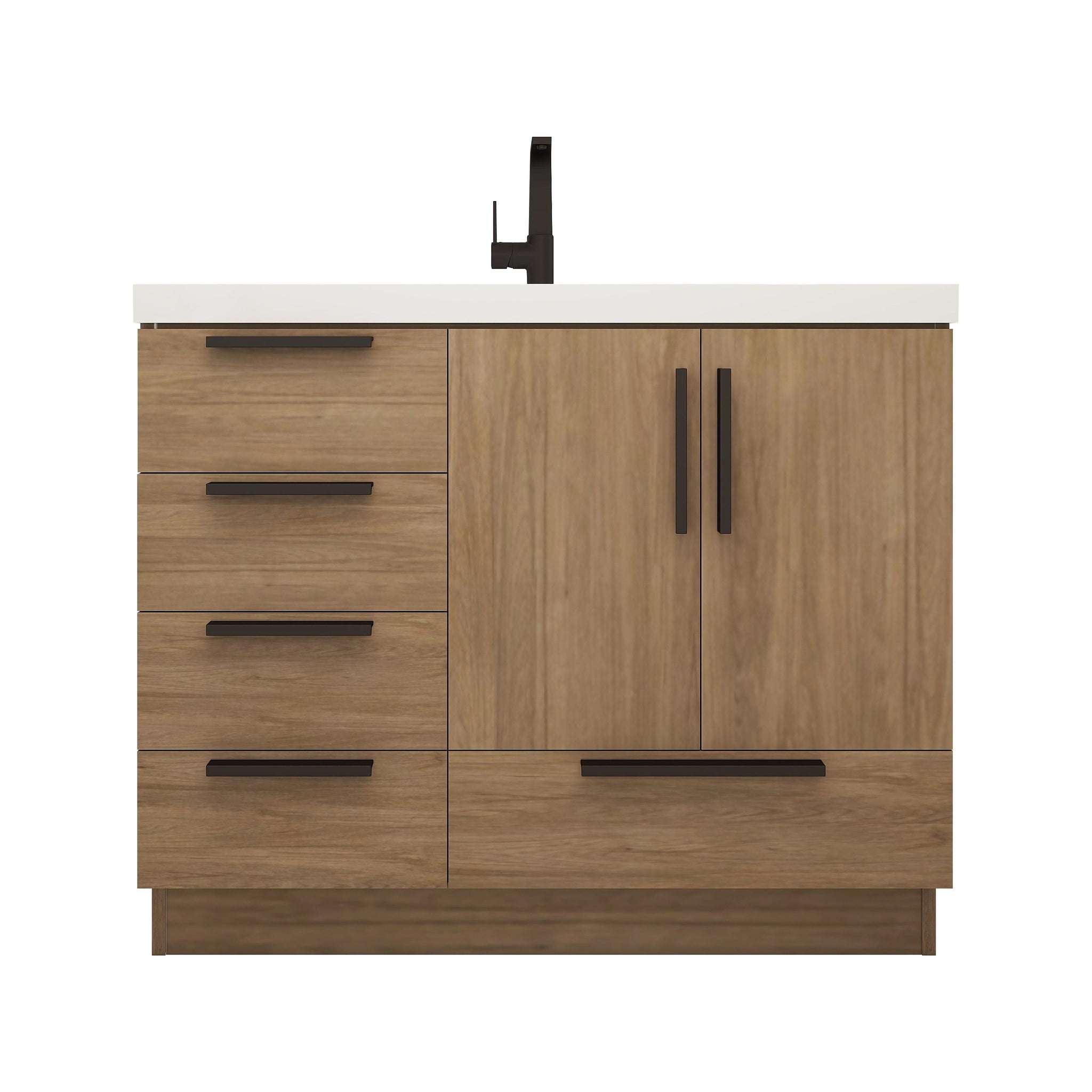 Carla 42 In. Freestanding Single Sink Bathroom Vanity with Acrylic Top & Left Side Drawers