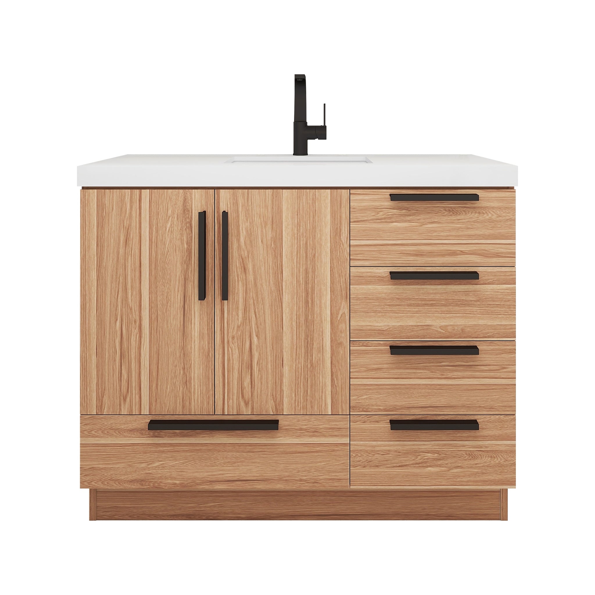 Carla 42 In. Freestanding Single Sink Bathroom Vanity with Acrylic Top & Right Side Drawers