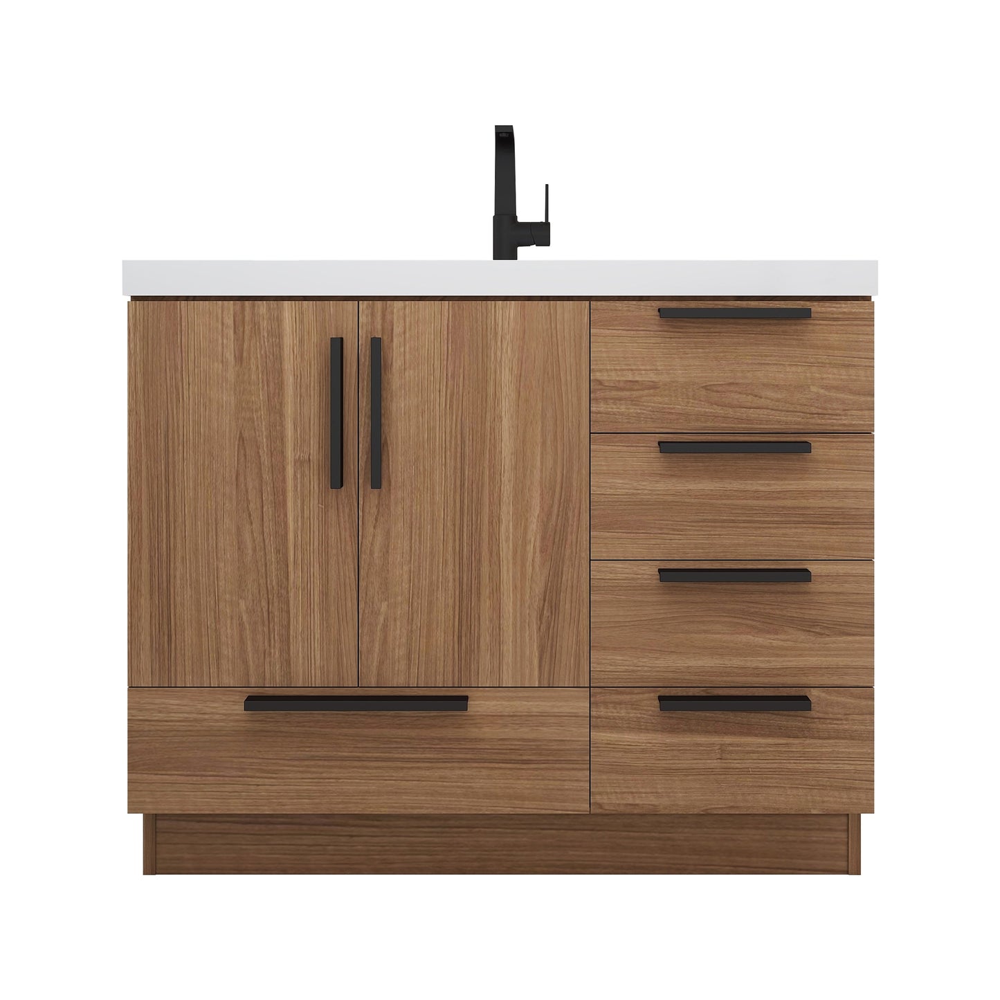 Carla 42 In. Freestanding Single Sink Bathroom Vanity with Acrylic Top & Right Side Drawers