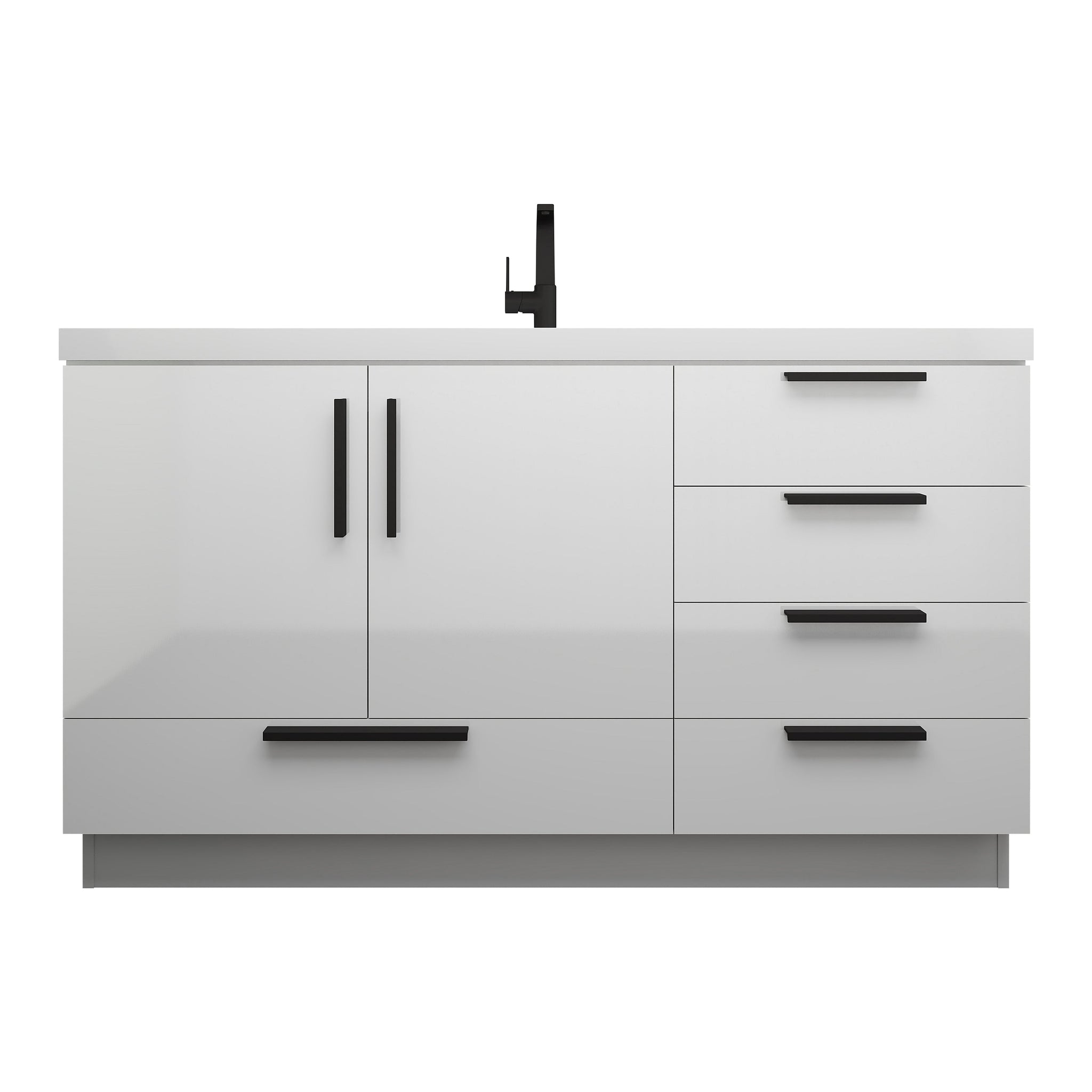 Carla 60 In. Freestanding Single Sink Bathroom Vanity with Acrylic Top