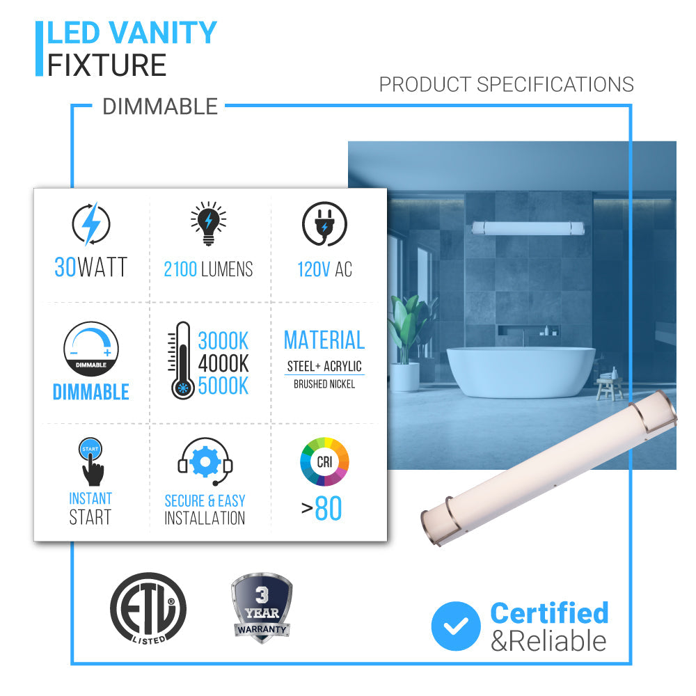 Half Cylinder Bathroom Light Fixtures, CCT Changeable, Dimmable , Brushed Nickel Finish, Bathroom Vanity Lighting