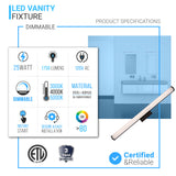 Bathroom Light Fixtures, Wall Mount, 24 inch/36 inch/48 inch, ETL Listed, Dimmable, Waterproof  Vanity Lighting, Rectangle Shape