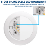 4" LED Disk Downlight, 10W, 5CCT Changeable: 2700K/3000K/3500K/4000K/5000K, 120V AC, Damp Rated