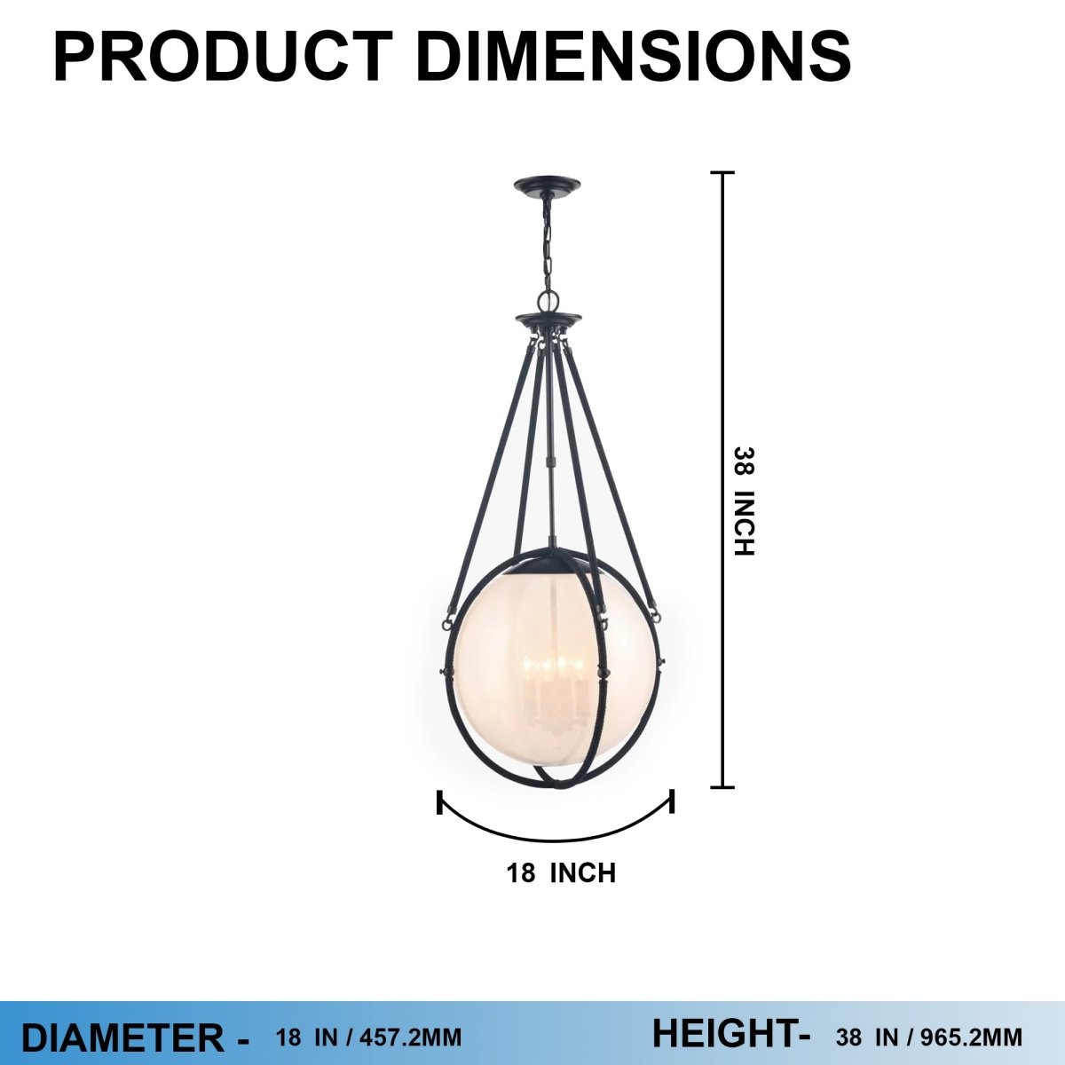 4-Light Chandelier Light Fixture Black Finish Hardware with Black Rope and Translucency whilte glass ,E12 Base - 18”D x 38“H