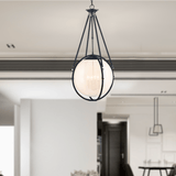 4-Light Chandelier Light Fixture Black Finish Hardware with Black Rope and Translucency whilte glass ,E12 Base - 18”D x 38“H