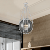 4-Light Chandelier Light Fixture Black Textured White Finish Hardware with White Rope and Clear Glass ,E12 Base - 18”D x 38“H