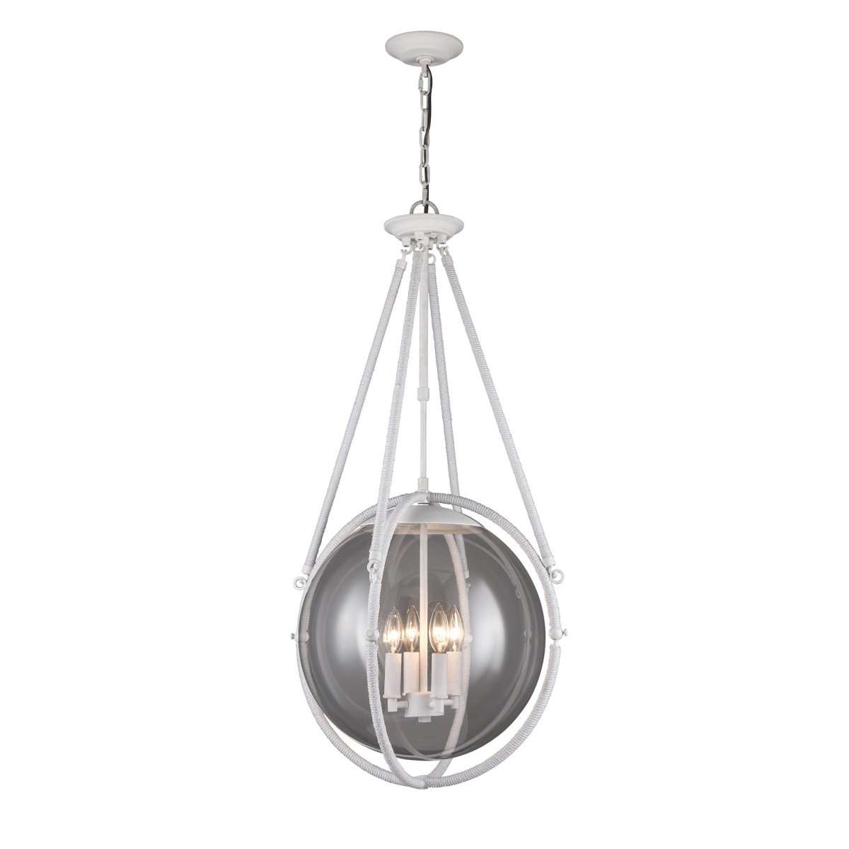 4-Light Chandelier Light Fixture Black Textured White Finish Hardware with White Rope and Clear Glass ,E12 Base - 18”D x 38“H