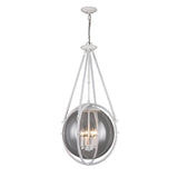 4-Light Chandelier Light Fixture Black Textured White Finish Hardware with White Rope and Clear Glass ,E12 Base - 18”D x 38“H