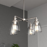 4-Lights Chandelier Lighting Fixture, Clear Glass Chandelier for Kitchen, Coffee Bar, E26 Base