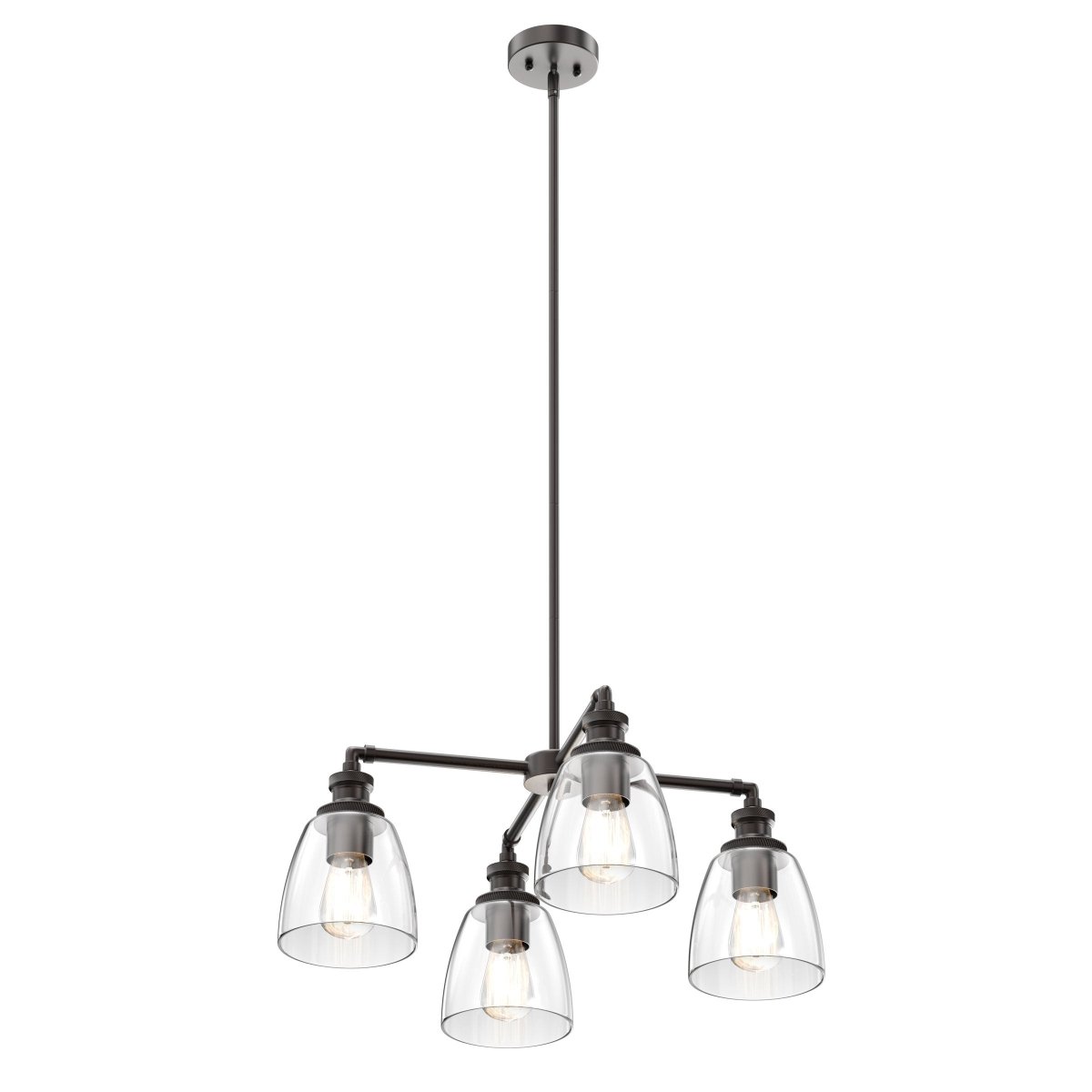 4-Lights Chandelier Lighting Fixture, Clear Glass Chandelier for Kitchen, Coffee Bar, E26 Base