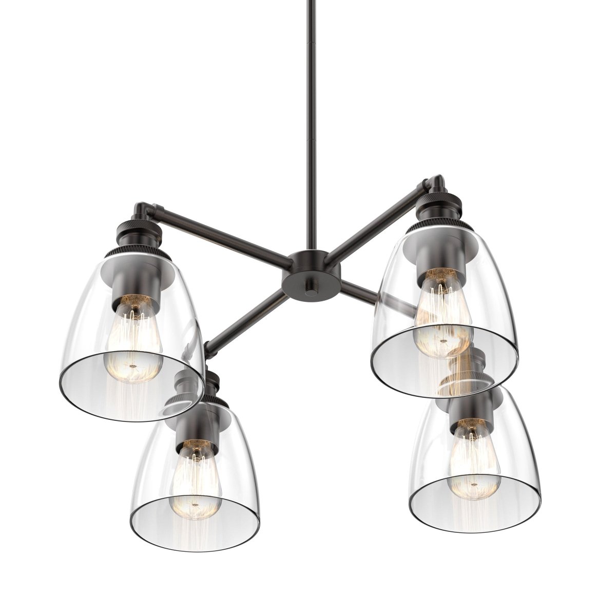 4-Lights Chandelier Lighting Fixture, Clear Glass Chandelier for Kitchen, Coffee Bar, E26 Base